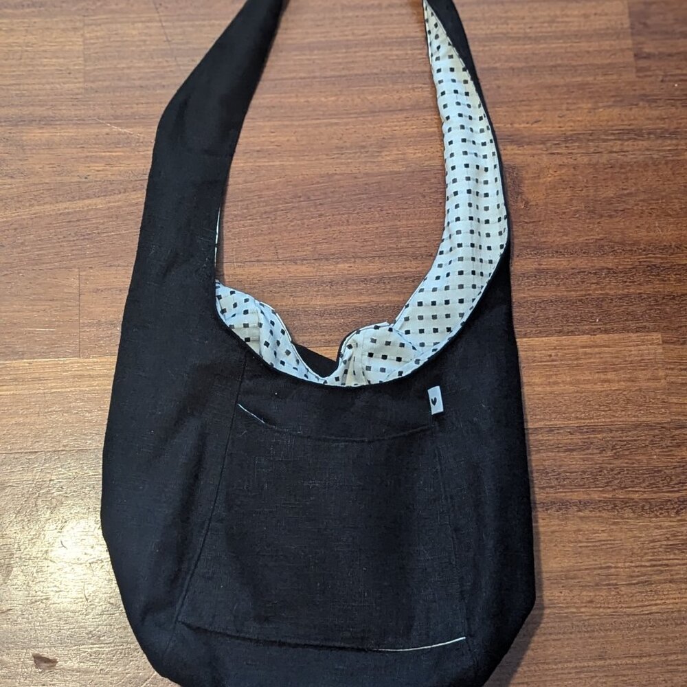 CUTE HANDMADE BLACK LINEN BAG-UNUSED-THIS IS A HOMEMADE ITEM/UNBRANDED